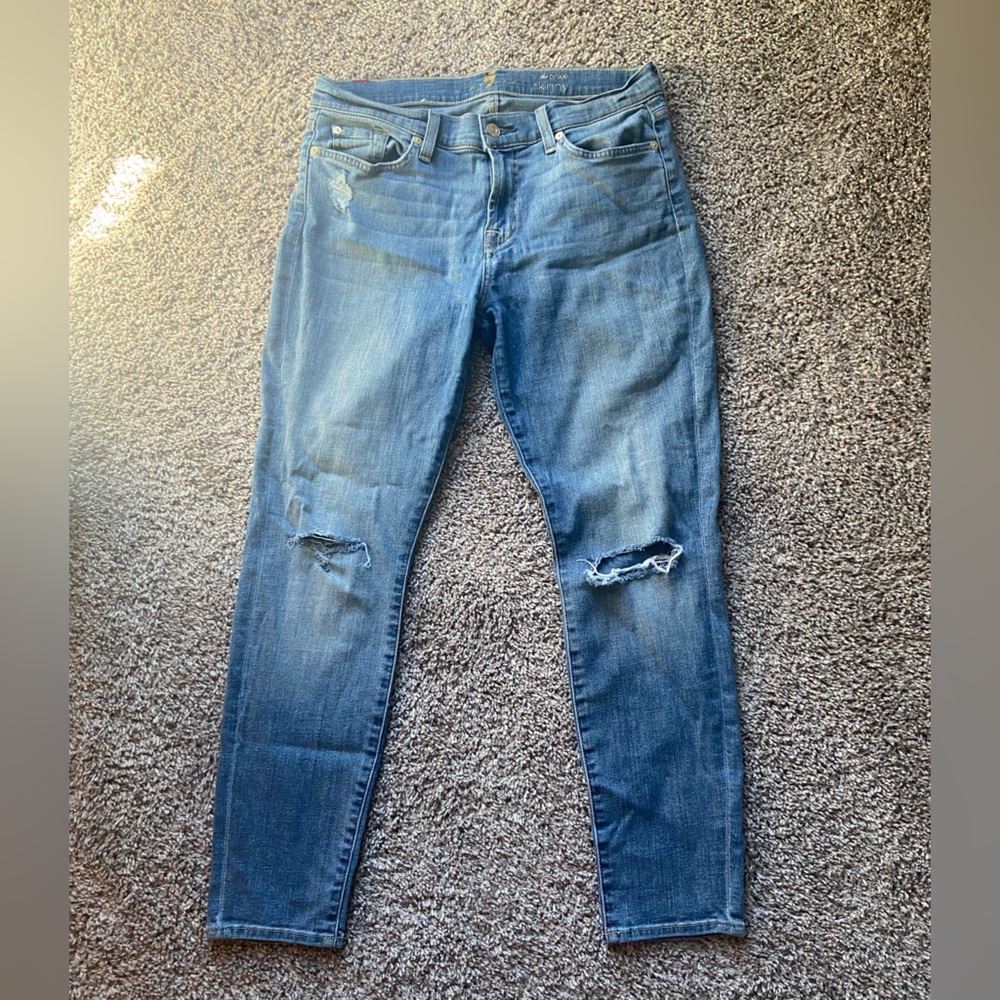 7 for all Mankind Distressed “the ankle” skinny jeans